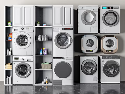 Modern Bathroom Cabinet Rack With Storage Shelves Washing Machines Dryers And Supplies 3d model
