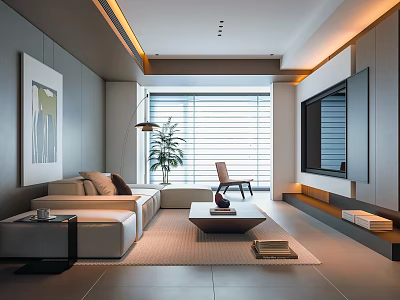 Modern Living Room Interior Design With Sofa Coffee Table TV And Plant 3d model