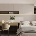 Modern Built in Bookcase With LED Lighting In Light Wood Bedroom Interior