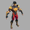 Man in Heroic Gold and Red Armor with Muscular Build and Ornate Shoulder Decorations