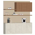 Modern White And Wooden Kitchen Sideboard With Storage Shelves Coffee Machine And Jars
