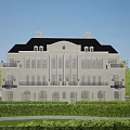 Luxury Detached Villa with Classical Exterior Black Roof and Large Windows Surrounded by Manicured Lawn