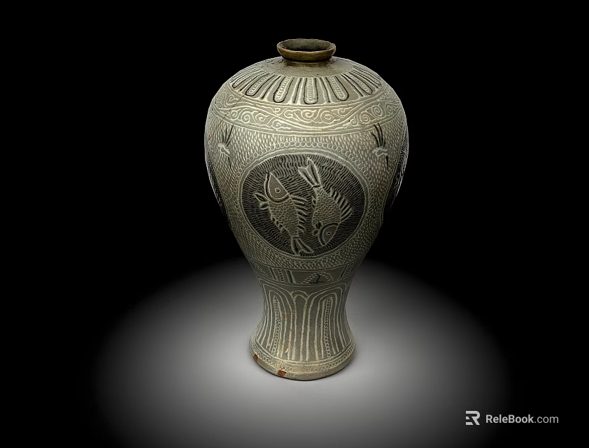Handcrafted Traditional Ceramic Vase With Intricate Carved Floral And Bird Patterns 3d model 