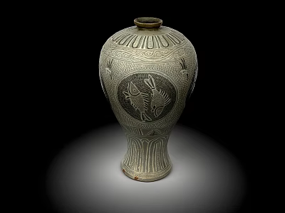 Handcrafted Traditional Ceramic Vase With Intricate Carved Floral And Bird Patterns 3d model