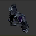 Armored Sci Fi Warrior Character Holding Glowing Blue Sword In Dark Armor