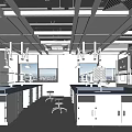 Modern Laboratory Interior With Well Equipped Benches Ceiling Lighting And Large Windows 3d model