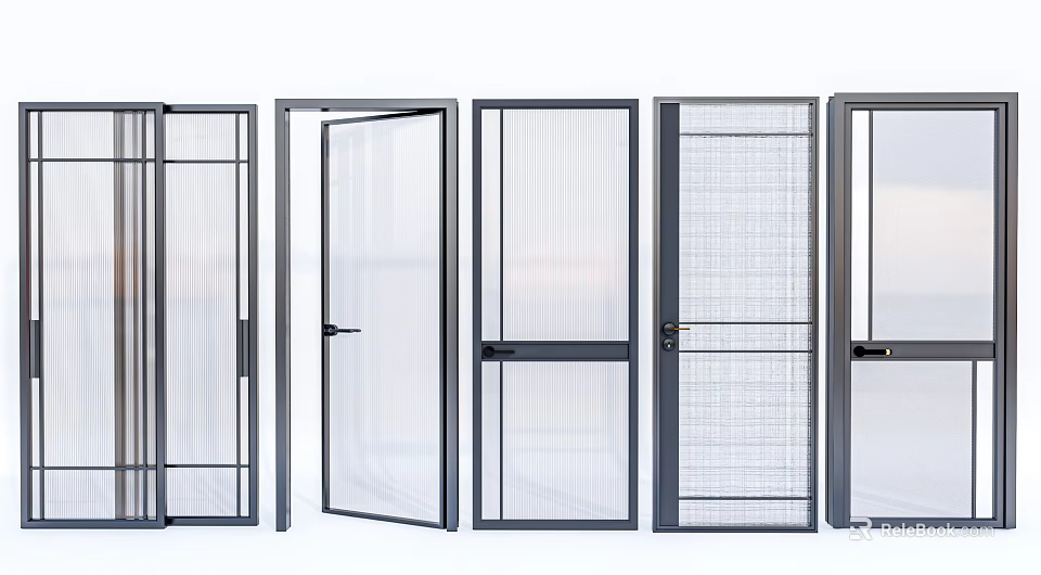 Modern Glass Doors With Various Frame Designs And Transparent Panel Styles 3d model