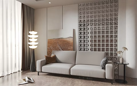 Modern double sofa multiplayer sofa floor lamp 3d model
