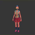 Kids Colorful Outfit With Rainbow Pattern T Shirt Red Plaid Skirt and Pink Shoes