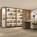 Modern Office Interior Design With Wooden Bookshelves Desk Chair And Natural Light