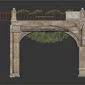Classical Architectural Arch Structure With Top Balcony Railing Christmas Wreath Colorful Ornaments And Green Plants