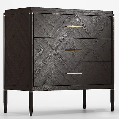 Modern Dark Wood Entryway Cabinet With Herringbone Drawers And Golden Handles 3d model