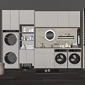 Modern Bathroom Cabinetry With Gray Storage Design Sink Mirror And Washing Machines Dryers