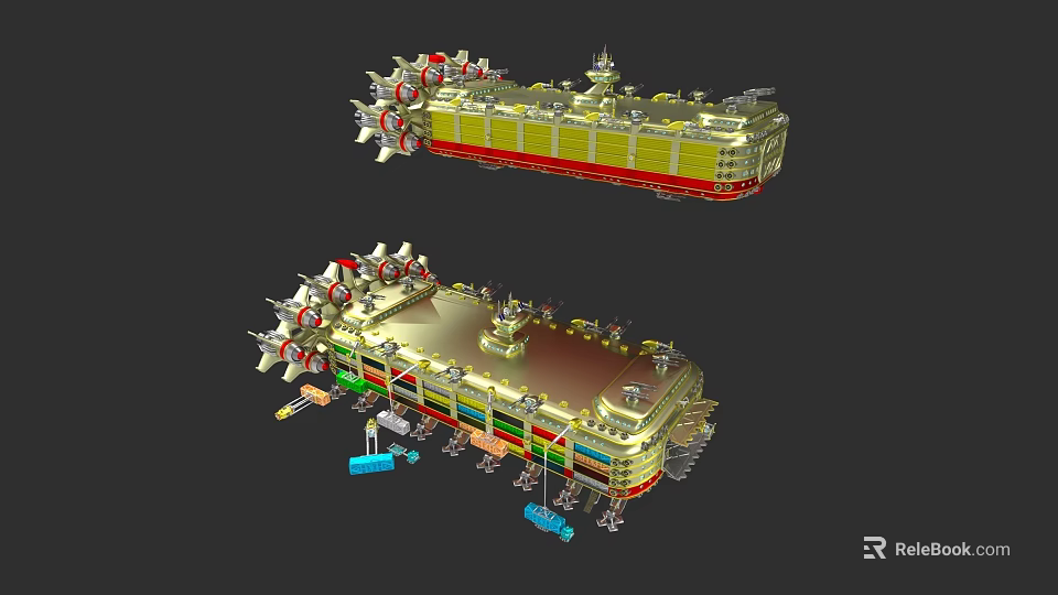 Two Different Ship Designs With Colorful Decks And Equipment Structures 3d model 