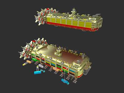 Two Different Ship Designs With Colorful Decks And Equipment Structures 3d model