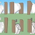 Modern Bathroom Fixture Set With Urinals And Wooden Partitions In Various Angles