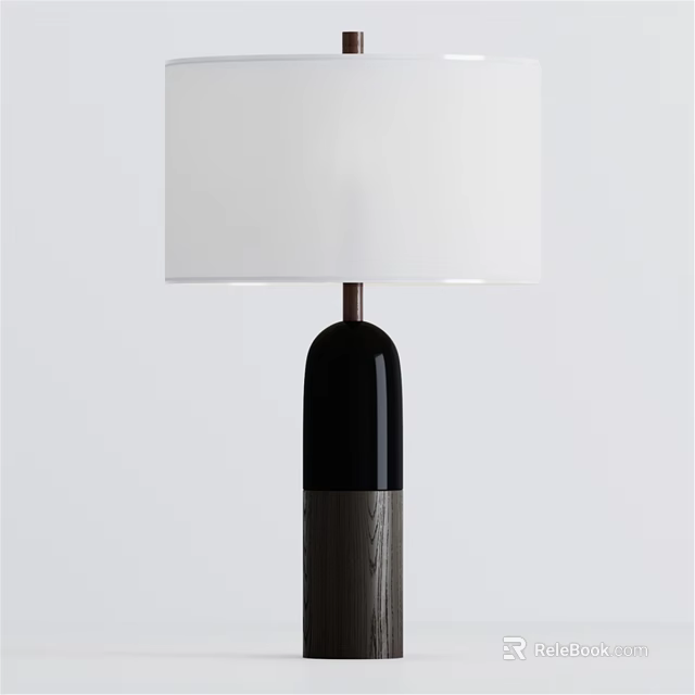 Modern Table Lamp with White Lampshade Black Body and Wooden Texture 3d model 