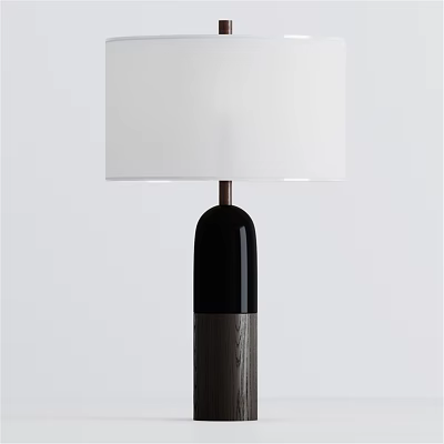 Modern Table Lamp with White Lampshade Black Body and Wooden Texture 3d model