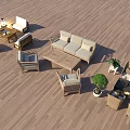 Outdoor Chairs With Sofa Coffee Table And Green Plants On Wooden Deck