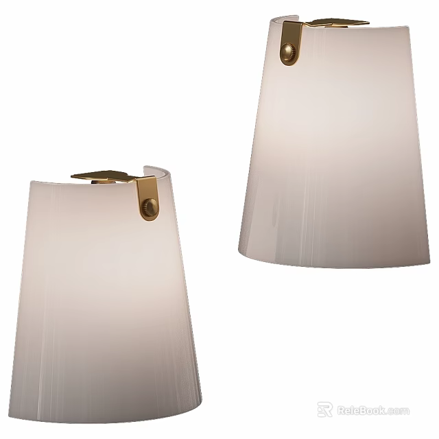 Modern White Pleated Wall Lamp With Golden Brass Base For Home Decoration 3d model 