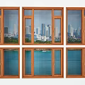 Wooden Casement Windows Showcasing City Skyline and Sea Views with Clear Glass Panels