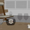 Elegant Cognac Bottle With Crystal Glasses Cocktail Glass And Candle On Wooden Table