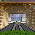 Hexagonal grid gallery pavilion subway entrance bus platform 3d model