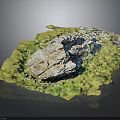 Wood Stone Natural Landscape 3D Model with Green Vegetation and Rock Texture