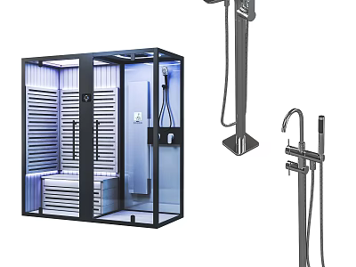 Modern Shower Sauna Cabin With Glass Door LED Lighting And Chrome Shower Fixtures 3d model