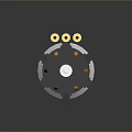 Black Cylindrical Electric Motor With White Shaft And Yellow Terminals