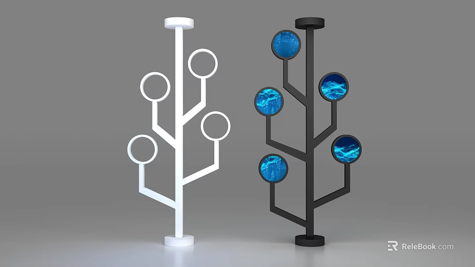 Commercial Equipment With Tree Shaped Structure White And Black Circular Blue Screens 3d model 