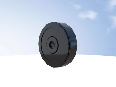 Black Circular Tire With Central Hub Against Blue Sky And White Ground 3d model