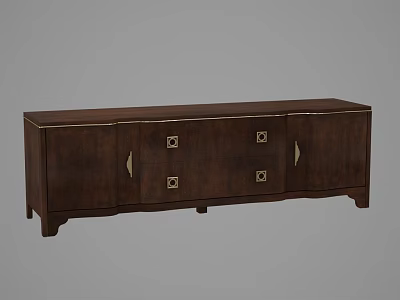 Classic Brown Wooden TV Stand With Drawers Cabinet Doors And Metal Handles 3d model