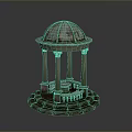 Rusted Dome Structure With Classical Columns And Ornate Stone Base Design 3d model