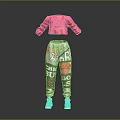 Red Cropped Top With CHIC Lettering And Printed Sweatpants Go Go Go Design Red Sneakers