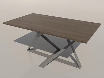 Modern Office Desk With Wooden Tabletop And Metal X Shaped Legs Design 3d model