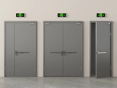 Gray Exit Doors Featuring Green Digital Displays Double And Single Panel 3d model