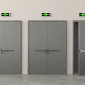 Gray Exit Doors Featuring Green Digital Displays Double And Single Panel 3d model