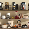Variety of Kitchen Appliances in Different Styles and Colors Displayed on Shelves