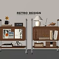 Retro Design Side Tables With Wooden Shelves Metal Frames Books Lamp And Decor