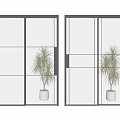 Modern Glass Sliding Doors With Black Frame In Interior Space And Potted Plant