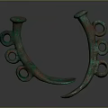 Ancient Bronze Sculptures With Curved Shape And Ring Decorations Featuring Green Patina Design