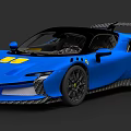 Blue Ferrari Sports Car With Yellow Accents Black Roof And Aerodynamic Design