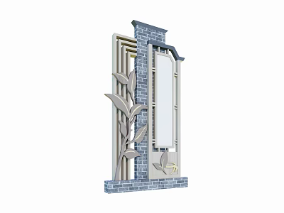 Traditional Chinese Decorative Structure With Brick Metal Frame And Leaf Ornaments 3d model