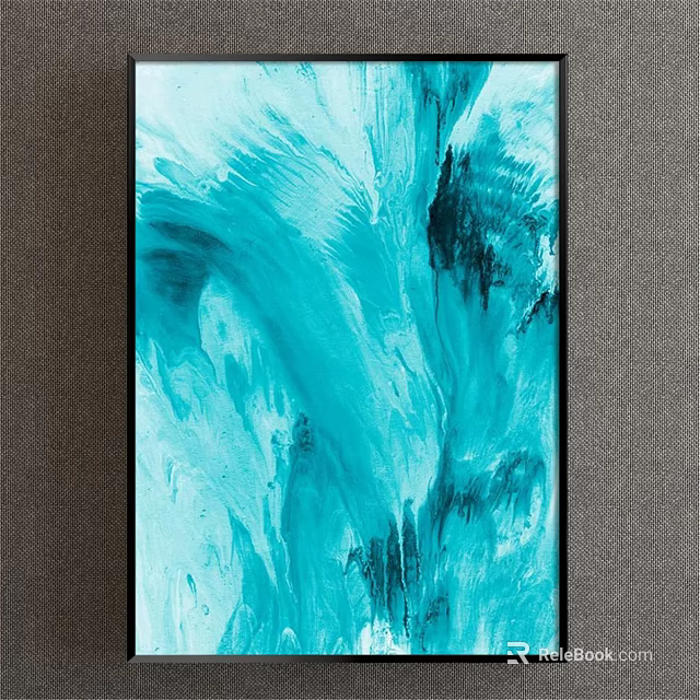 Abstract Painting With Blue Turquoise Swirls And Flowing Brush Strokes On Canvas 3d model 