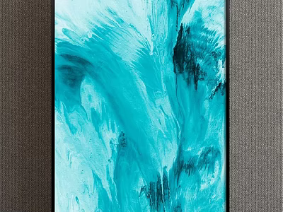 Abstract Painting With Blue Turquoise Swirls And Flowing Brush Strokes On Canvas 3d model