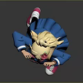 Cute Blonde Haired Game Anime Character In Blue Uniform With Pink Bow And White Shoes