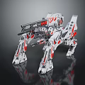 Futuristic Sci Fi Mechanical Creature With Four Legs Twin Cannons And Red Accents