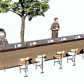 Outdoor Bar Counter With Stools Bartender Green Tree And Drink Glasses