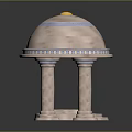 Stone Architectural Model Featuring Dome Blue Patterns Yellow Top And Columns 3d model